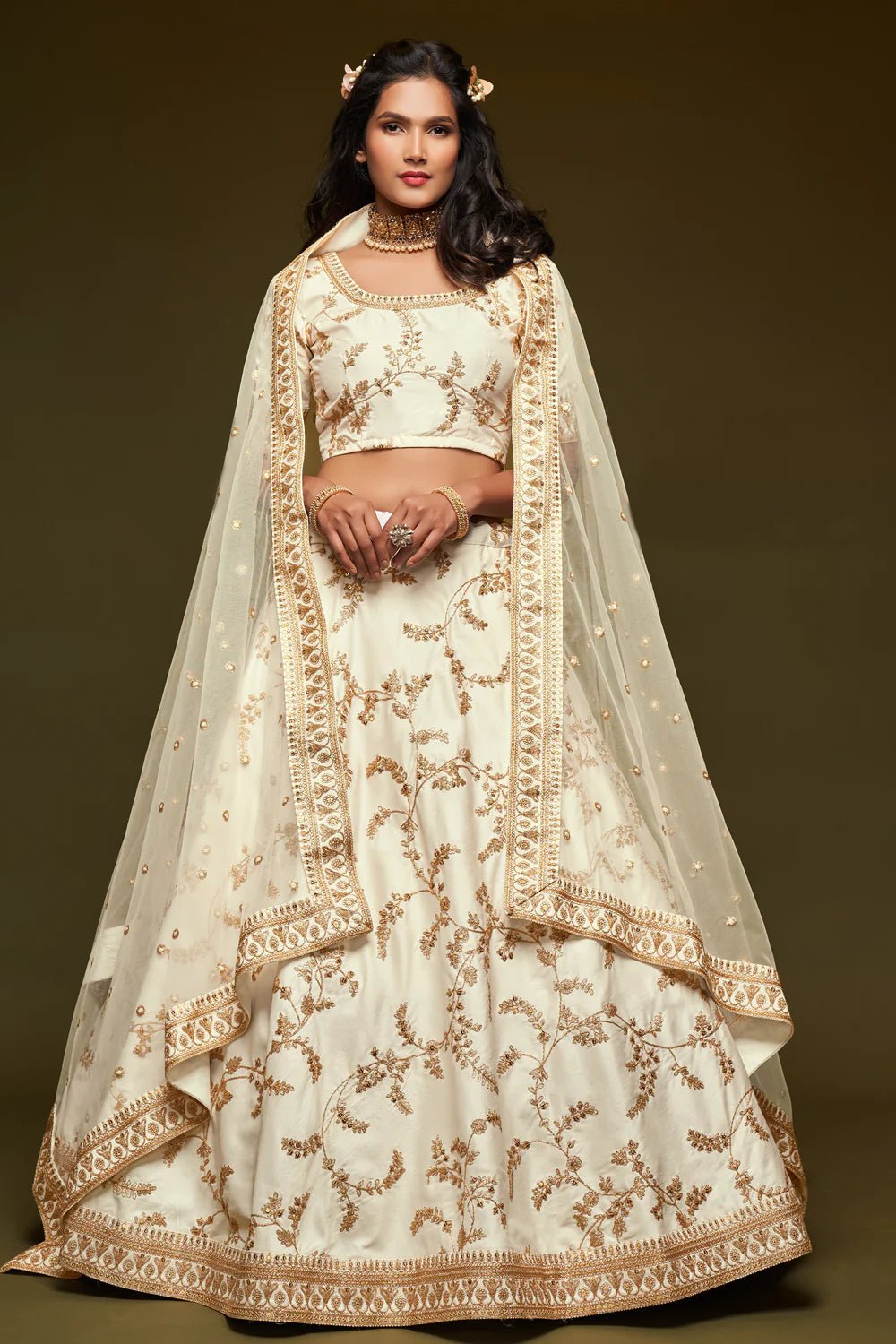 Stunning Off White Floral ADL - Indian Dress House 786