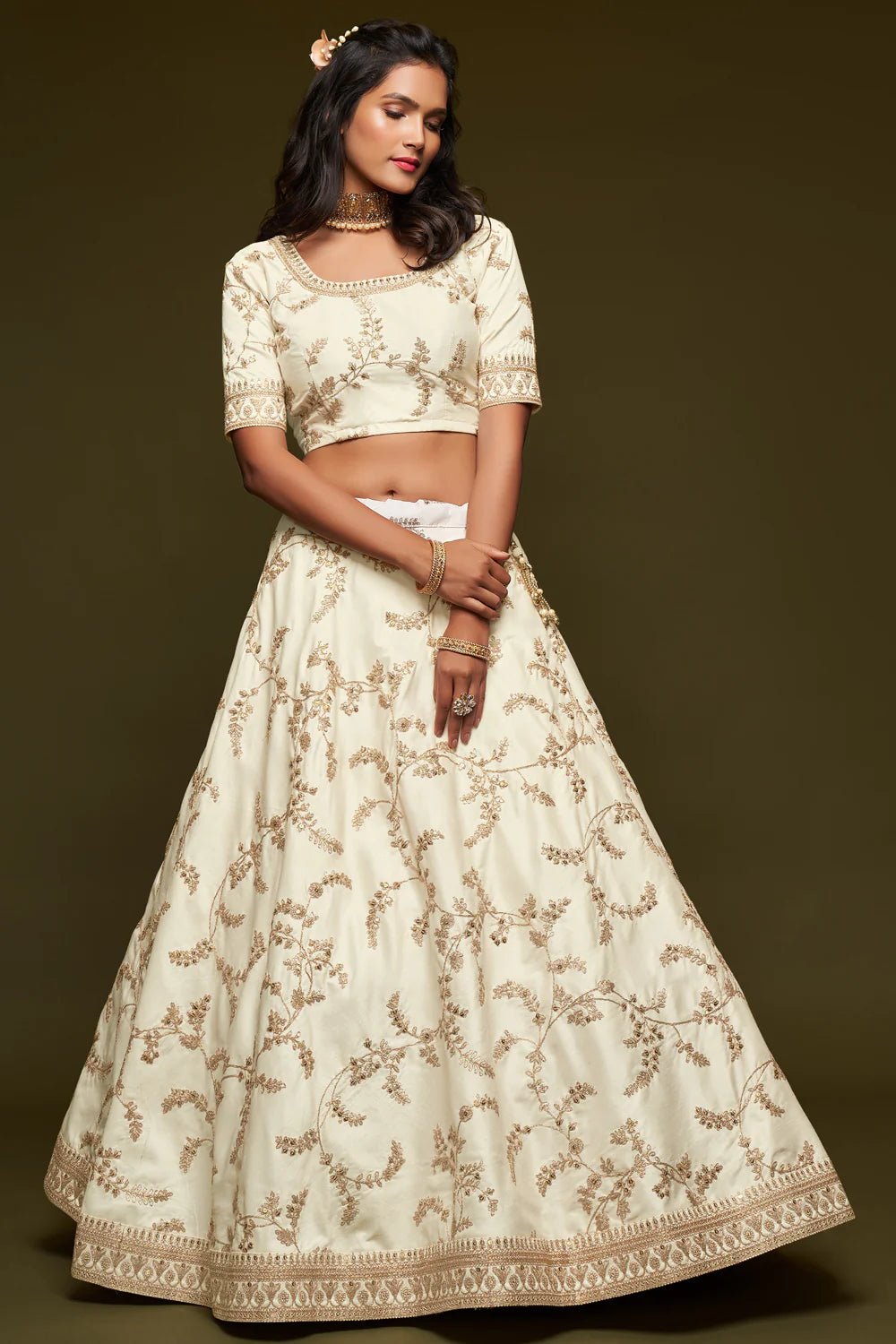 Stunning Off White Floral ADL - Indian Dress House 786