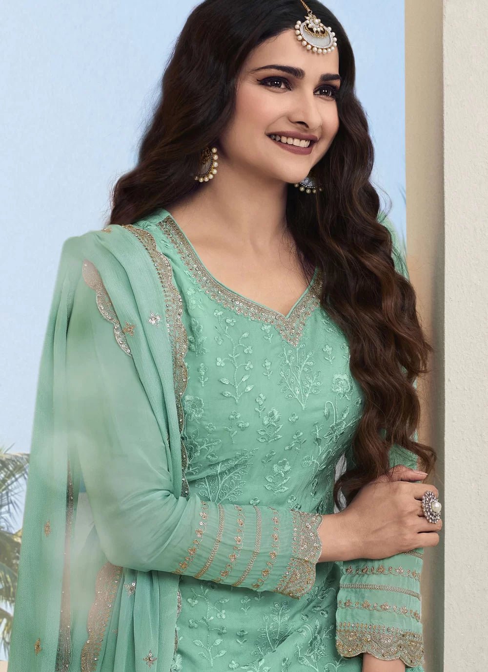 Stunning Pastel Sea Blue VFKG - Indian Dress House 786