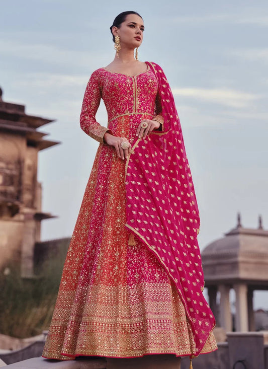 Stylish Multi Color Orange Pink Floral SYAD - Indian Dress House 786