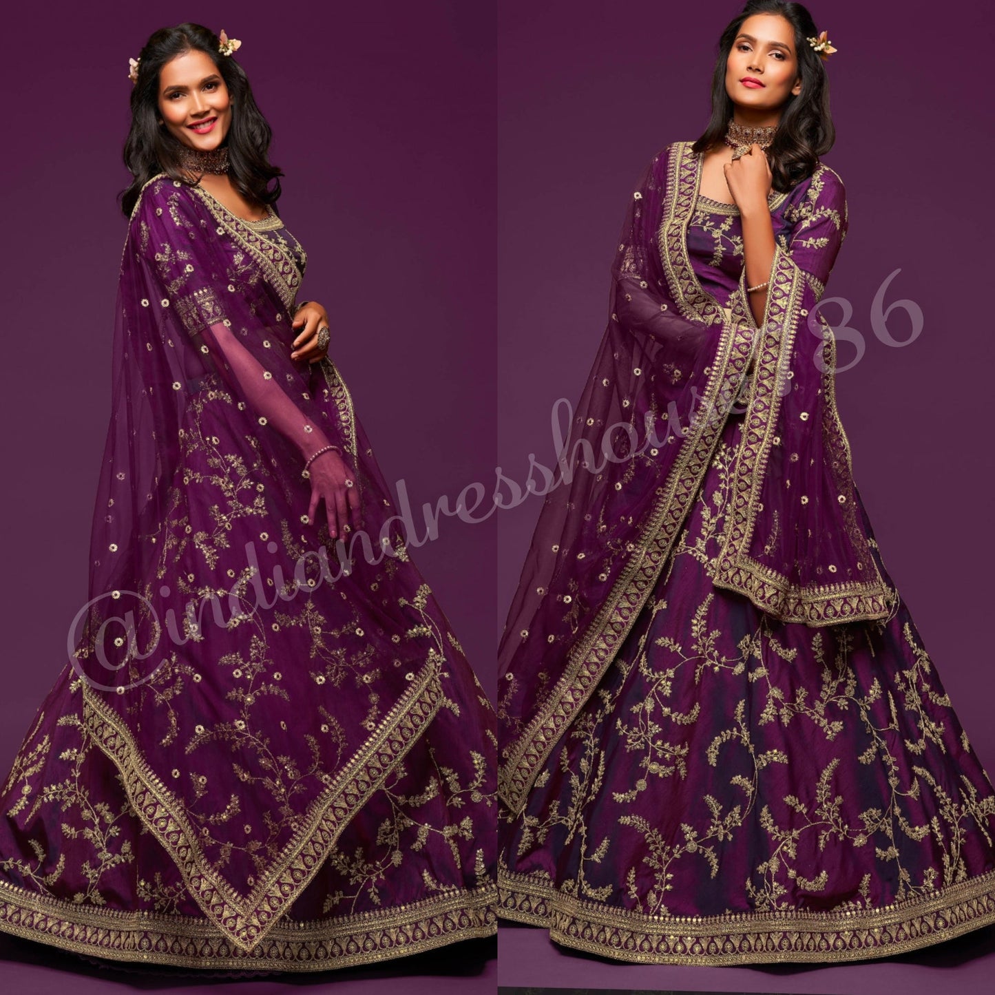 Stylish Purple Floral ADL - Indian Dress House 786