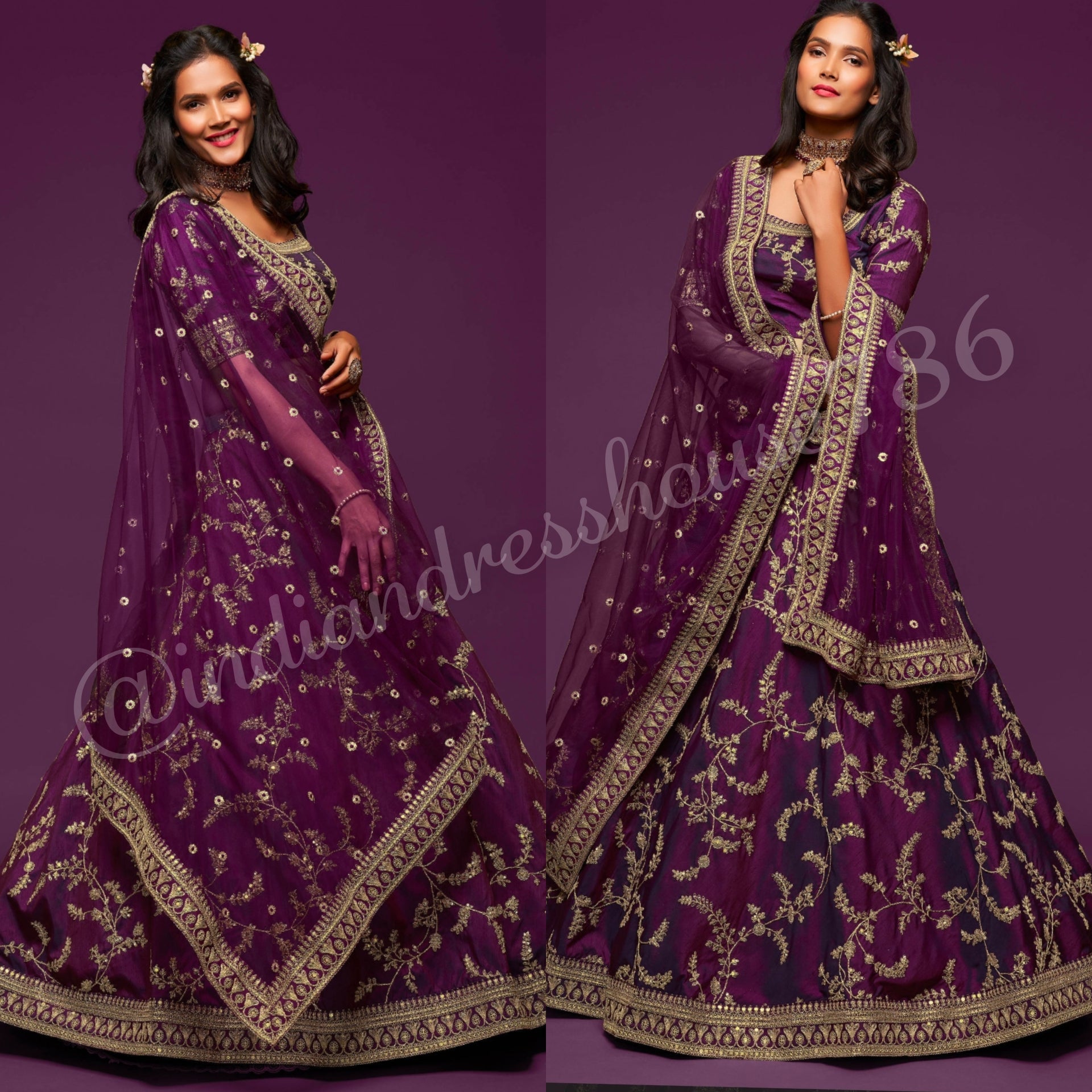 Stylish Purple Floral ADL - Indian Dress House 786
