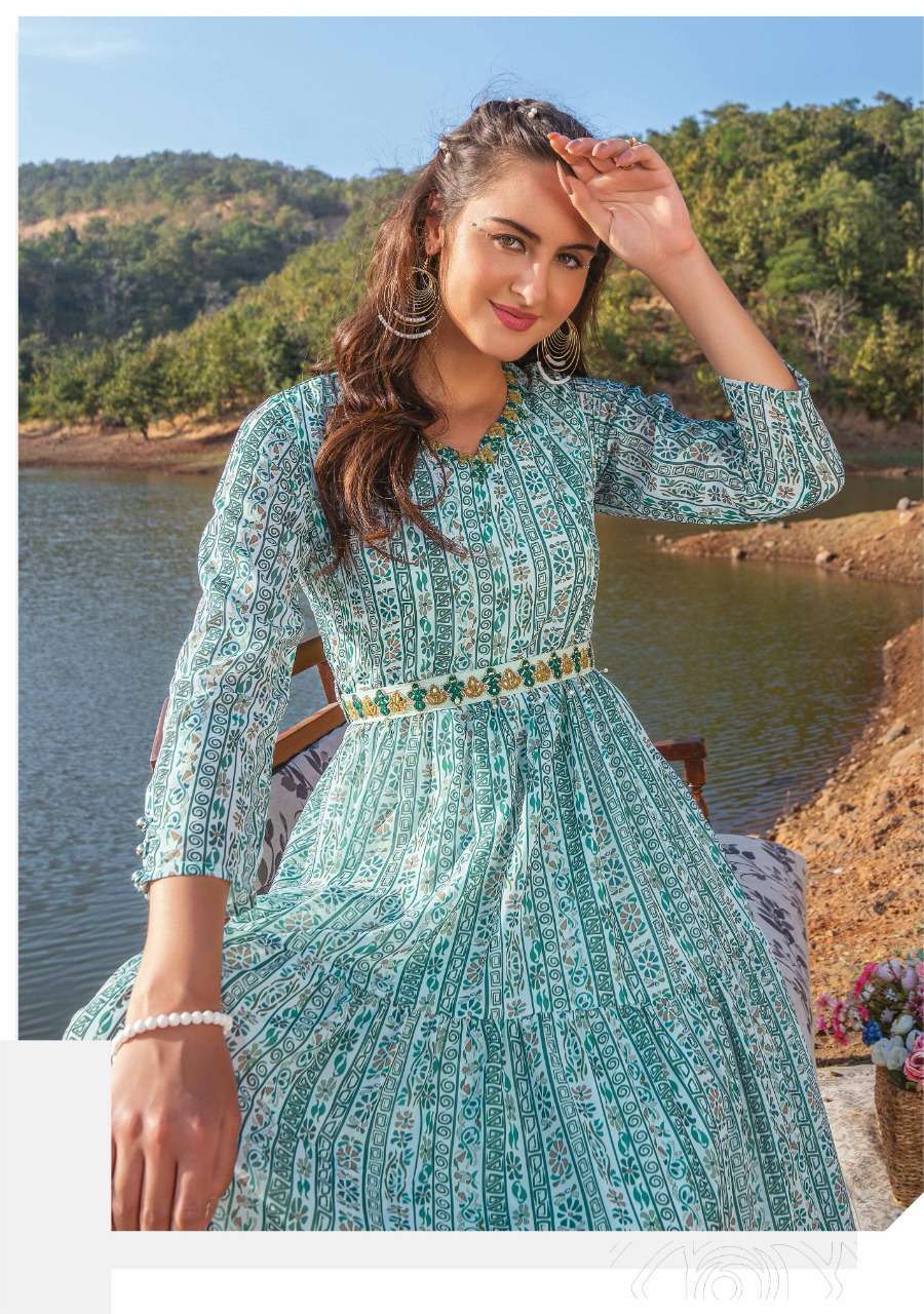 Stylish Turquoise Blue Printed SWG 103 FVD - Indian Dress House 786