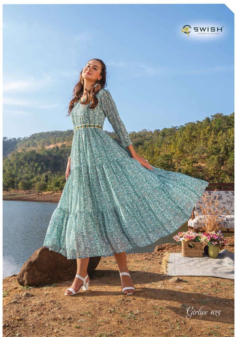 Stylish Turquoise Blue Printed SWG 103 FVD - Indian Dress House 786