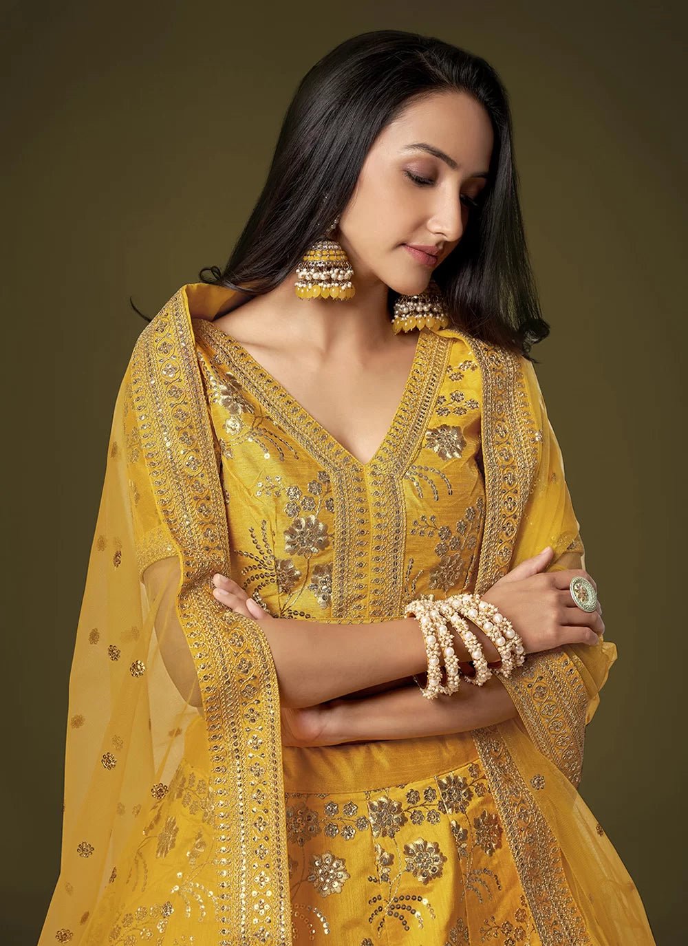 Stylish Yellow & Gold ZHML - Indian Dress House 786