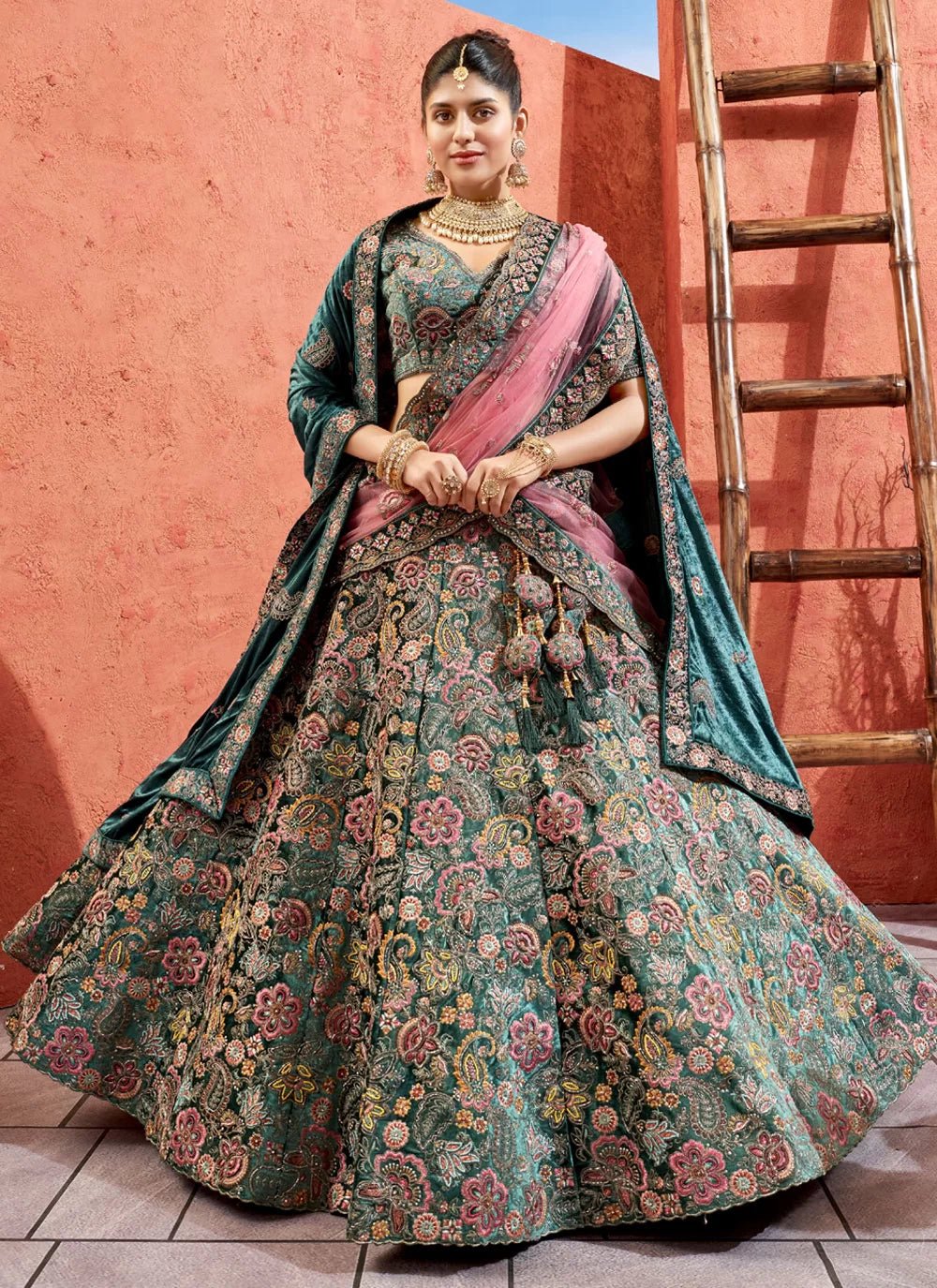 Unique Sea Blue Floral PAL - Indian Dress House 786