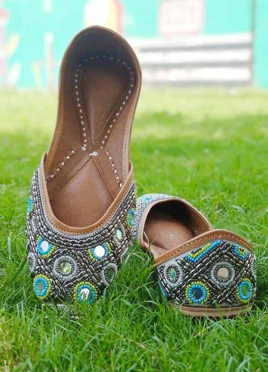 Unique Silver Beaded & Mirrorwork Jutti - Indian Dress House 786