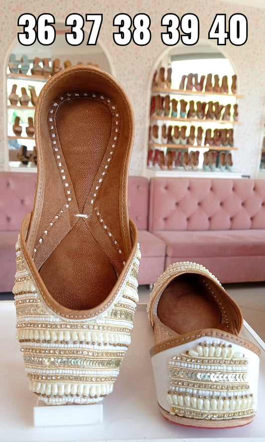 Unique Striped Gold & Off White Jutti - Indian Dress House 786
