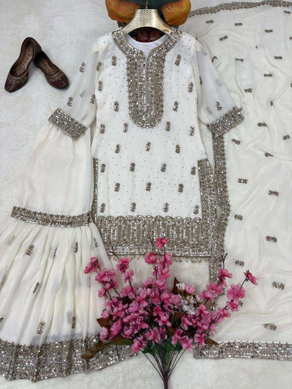 Gorgeous White & Gold Sharara FSL