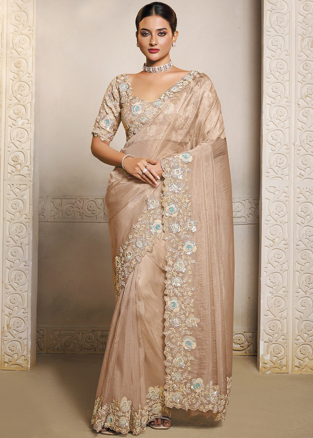 Dusty Peach Floral MHR Saree