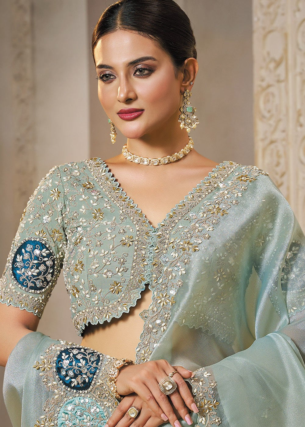 Elegant Soft Blue MHR Saree
