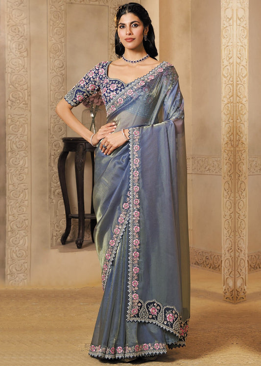 Soft Floral Night Blue MHR Saree