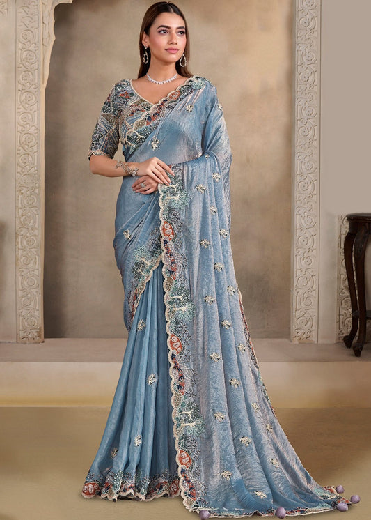 Elegant Blue TT MHR Saree