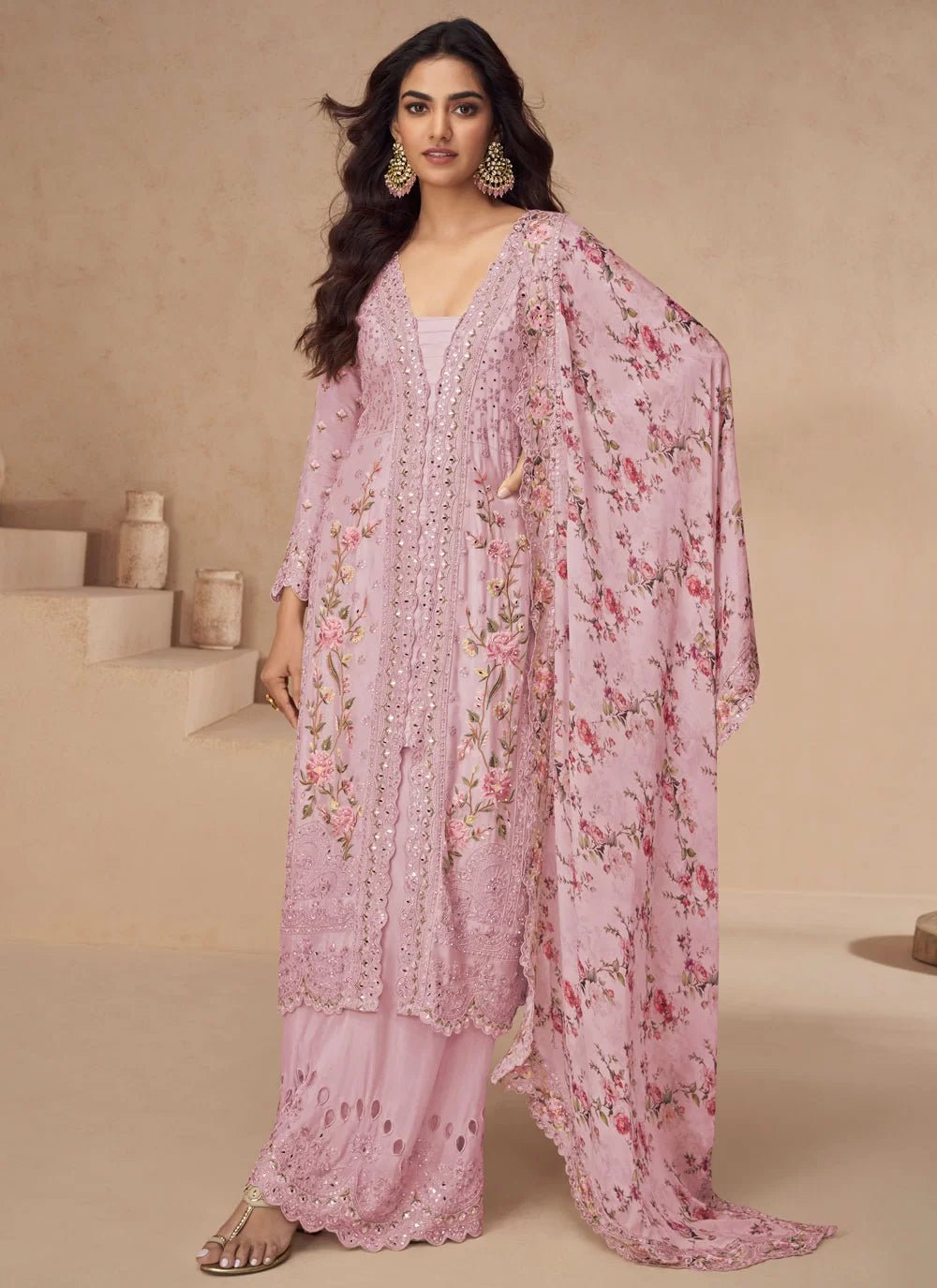 Alluring Pastel Pink Floral AASP - Indian Dress House 786