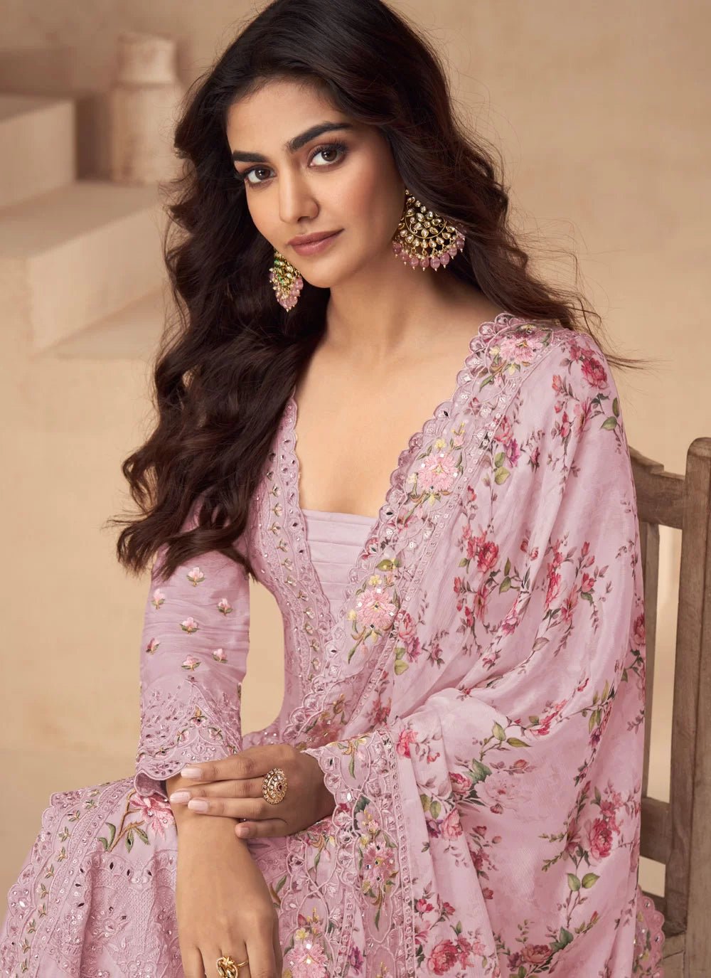 Alluring Pastel Pink Floral AASP - Indian Dress House 786