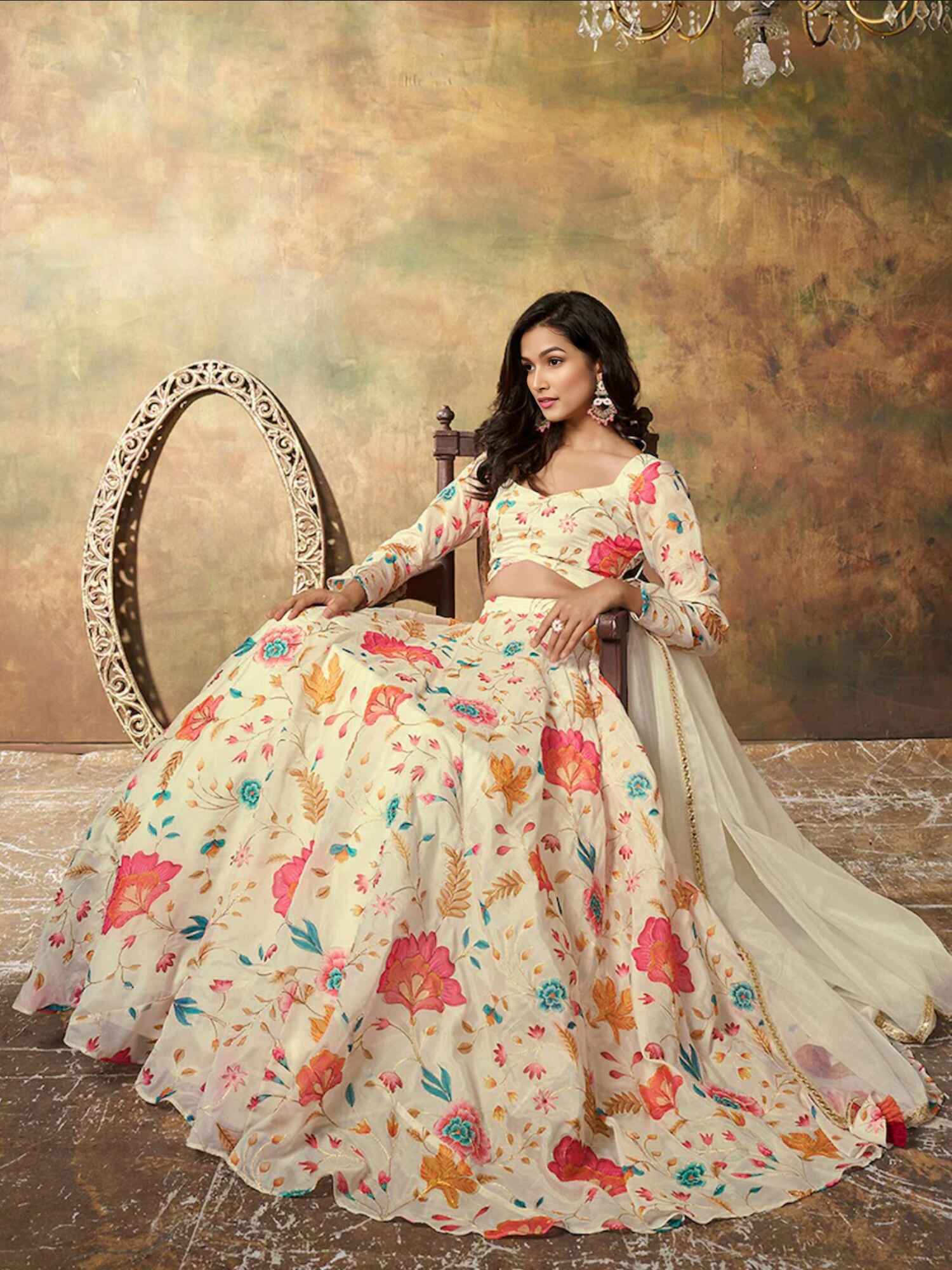 Alluring Soft Cream Floral ZLC - Indian Dress House 786