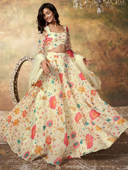 Alluring Soft Cream Floral ZLC - Indian Dress House 786