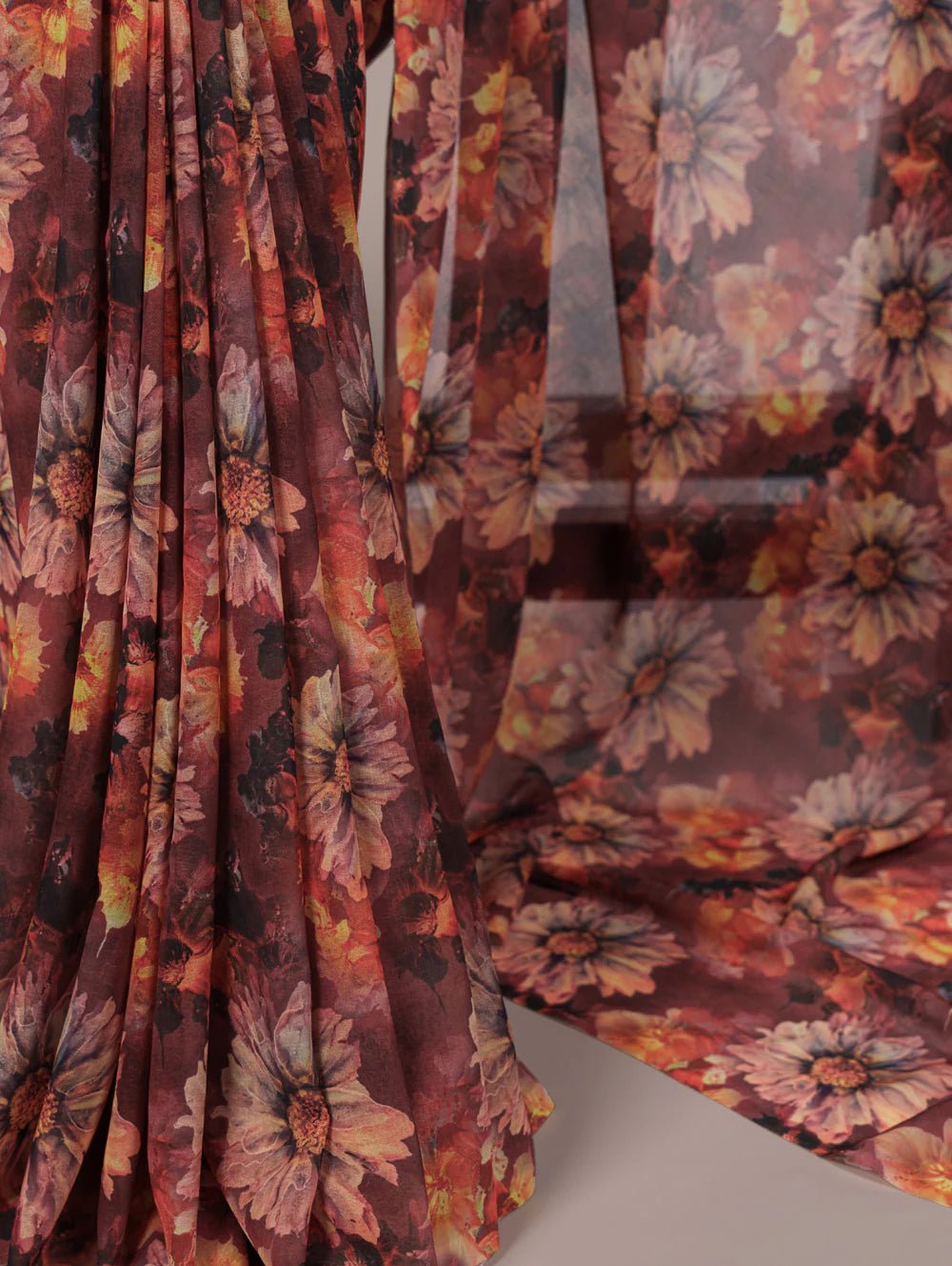 Autmn Orange Floral PRI YNF Saree - Indian Dress House 786