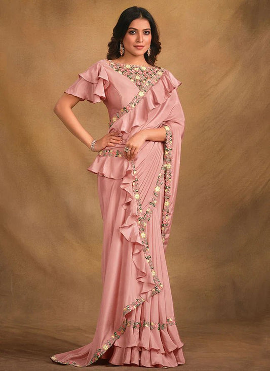 Baby Pink Floral MM 43610 SAREE - Indian Dress House 786