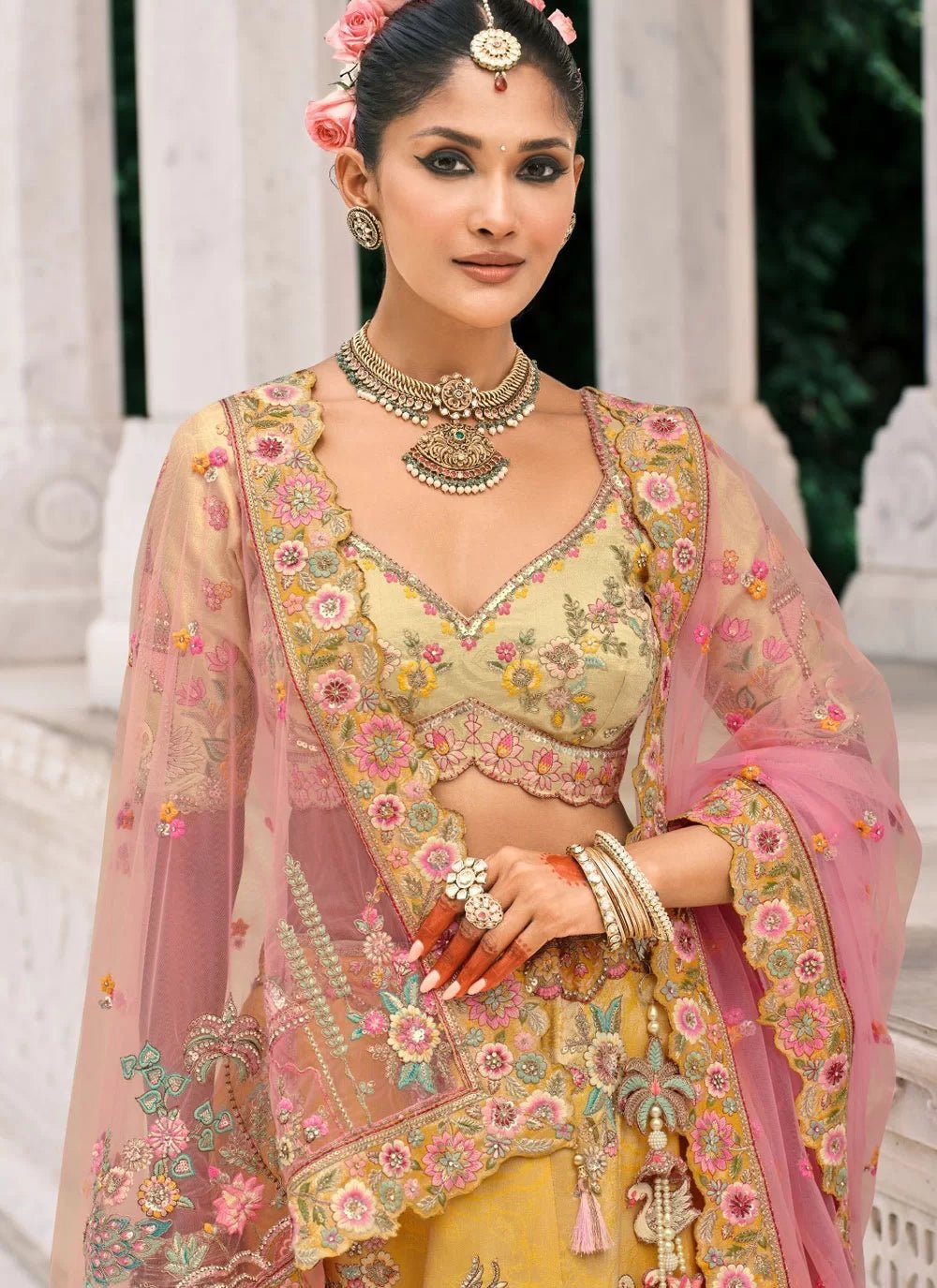 Beautiful Soft Yellow Floral ABCL - Indian Dress House 786