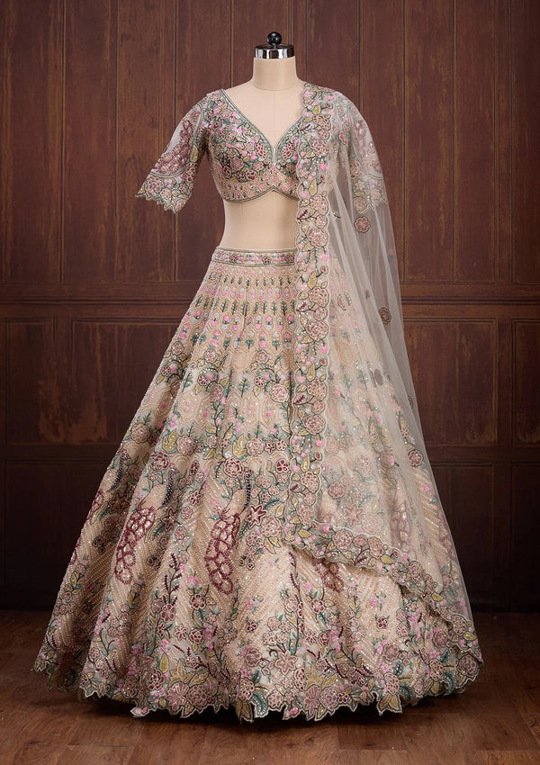 Breath Taking Beige Floral Koskii - Indian Dress House 786