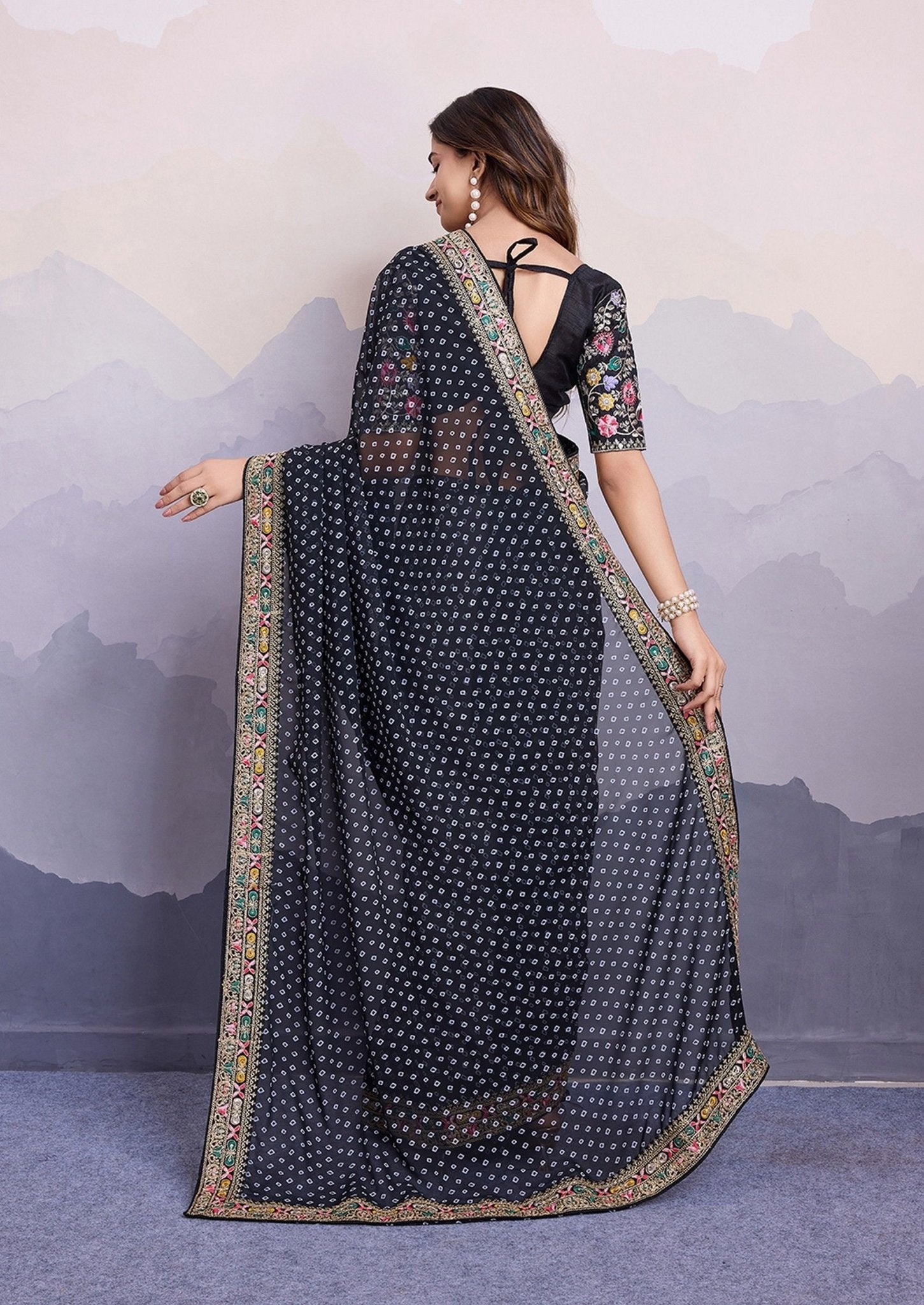 Breath Taking Black Bhandani STR Saree - Indian Dress House 786