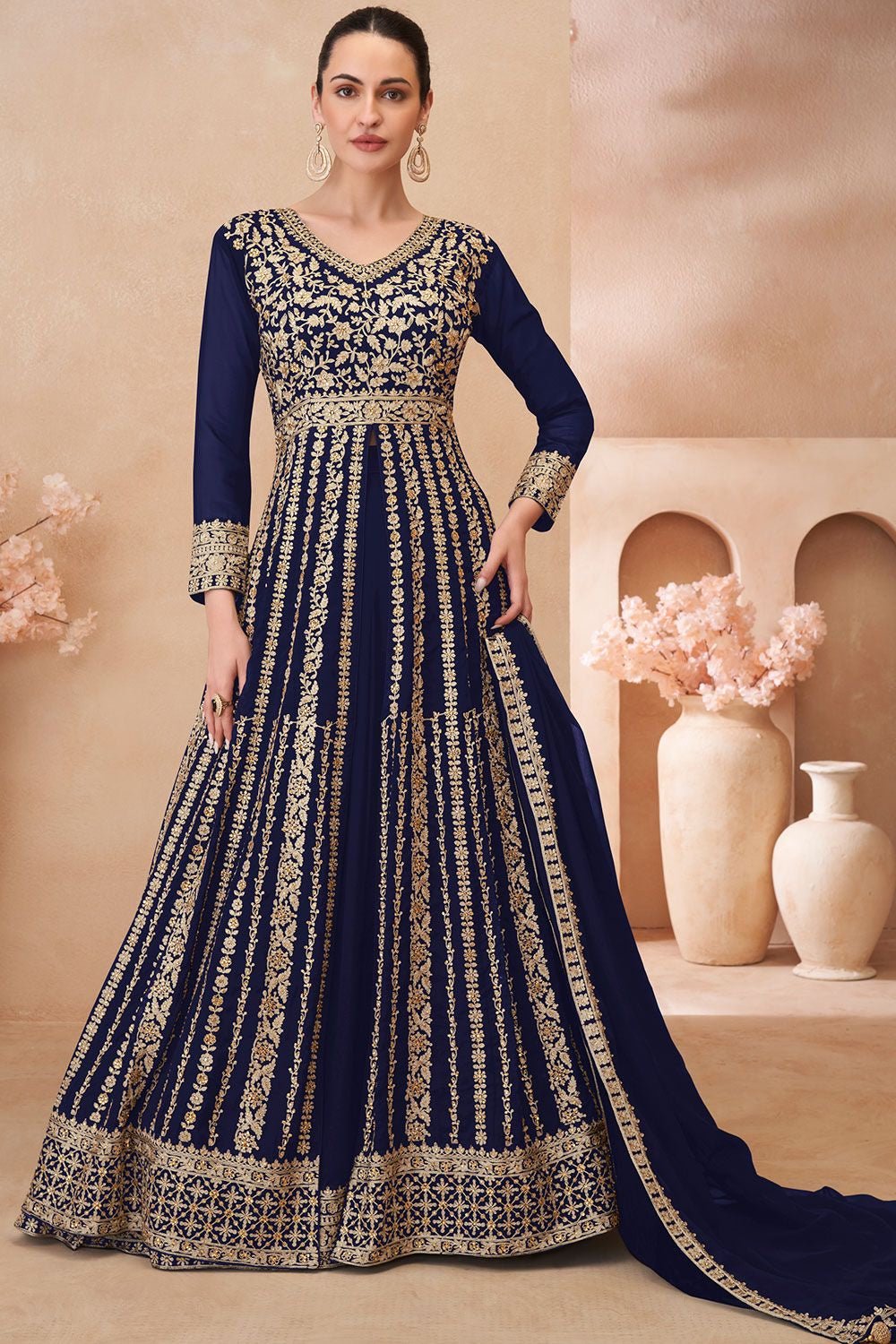 Breath Taking Blue Floral Lined RGJS - Indian Dress House 786