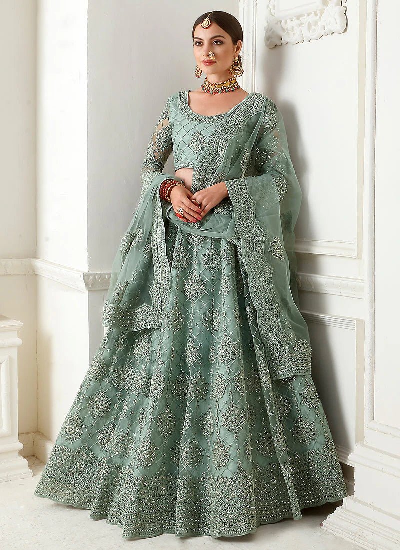 Breath Taking Checkered Mint Green ALZL - Indian Dress House 786