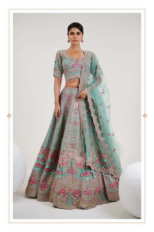 Breath Taking Detailed Sea Green Multi Color 1063 - B NWDL - Indian Dress House 786