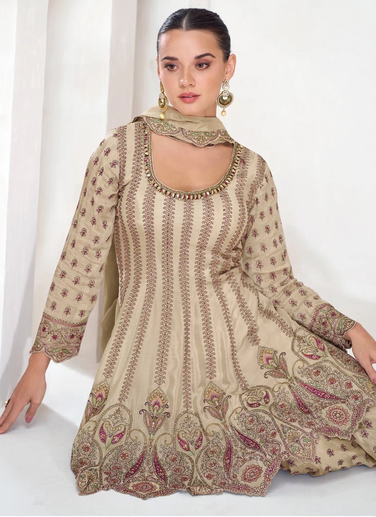 Breath Taking Floral Cream ASVT - Indian Dress House 786