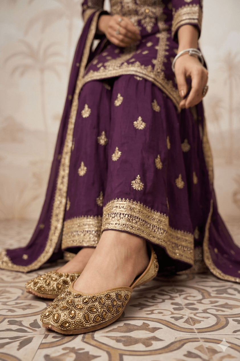 Breath Taking Gold Beaded Jutti - Indian Dress House 786