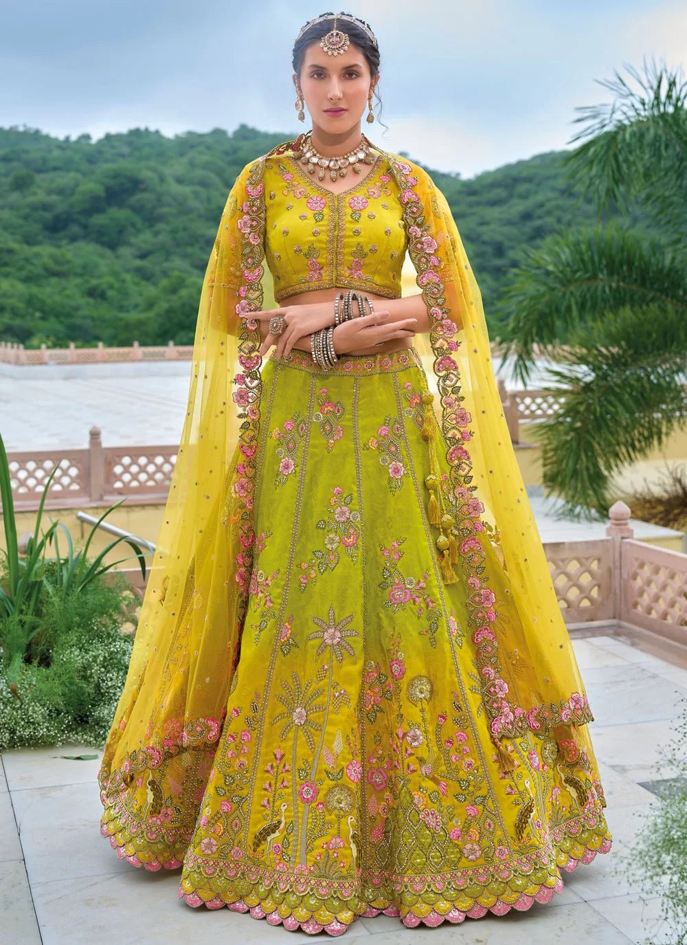 Breath Taking Green & Yellow ANARL - Indian Dress House 786