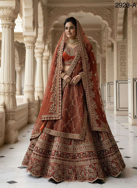 Breath Taking Orange Bridal Lengha - Indian Dress House 786