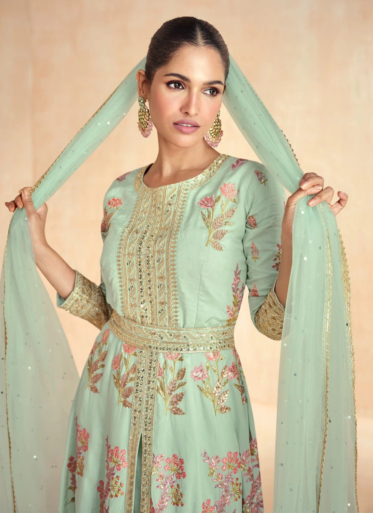 Breath Taking Pastel Sea Green ASHZ - Indian Dress House 786