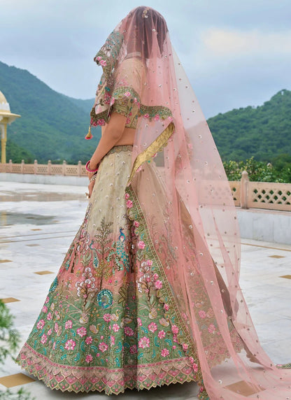 Breath Taking Sea Green & Peach Floral ANARL - Indian Dress House 786