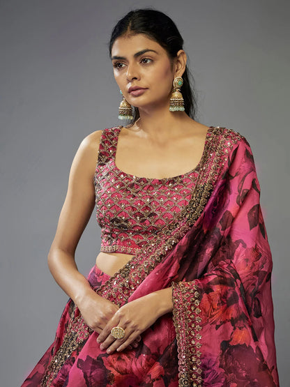 Coral Pink Floral ZLC - Indian Dress House 786