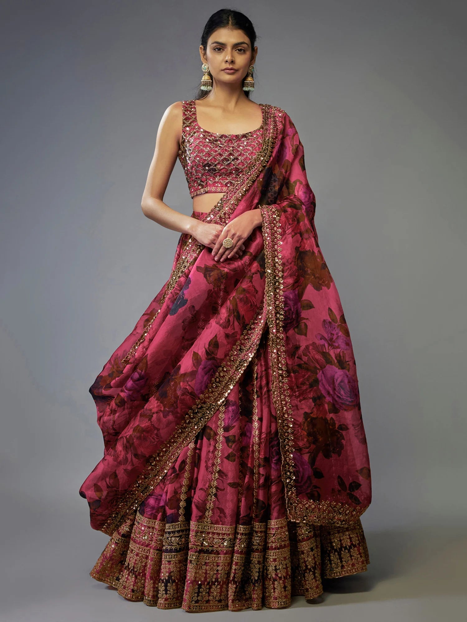 Coral Pink Floral ZLC - Indian Dress House 786