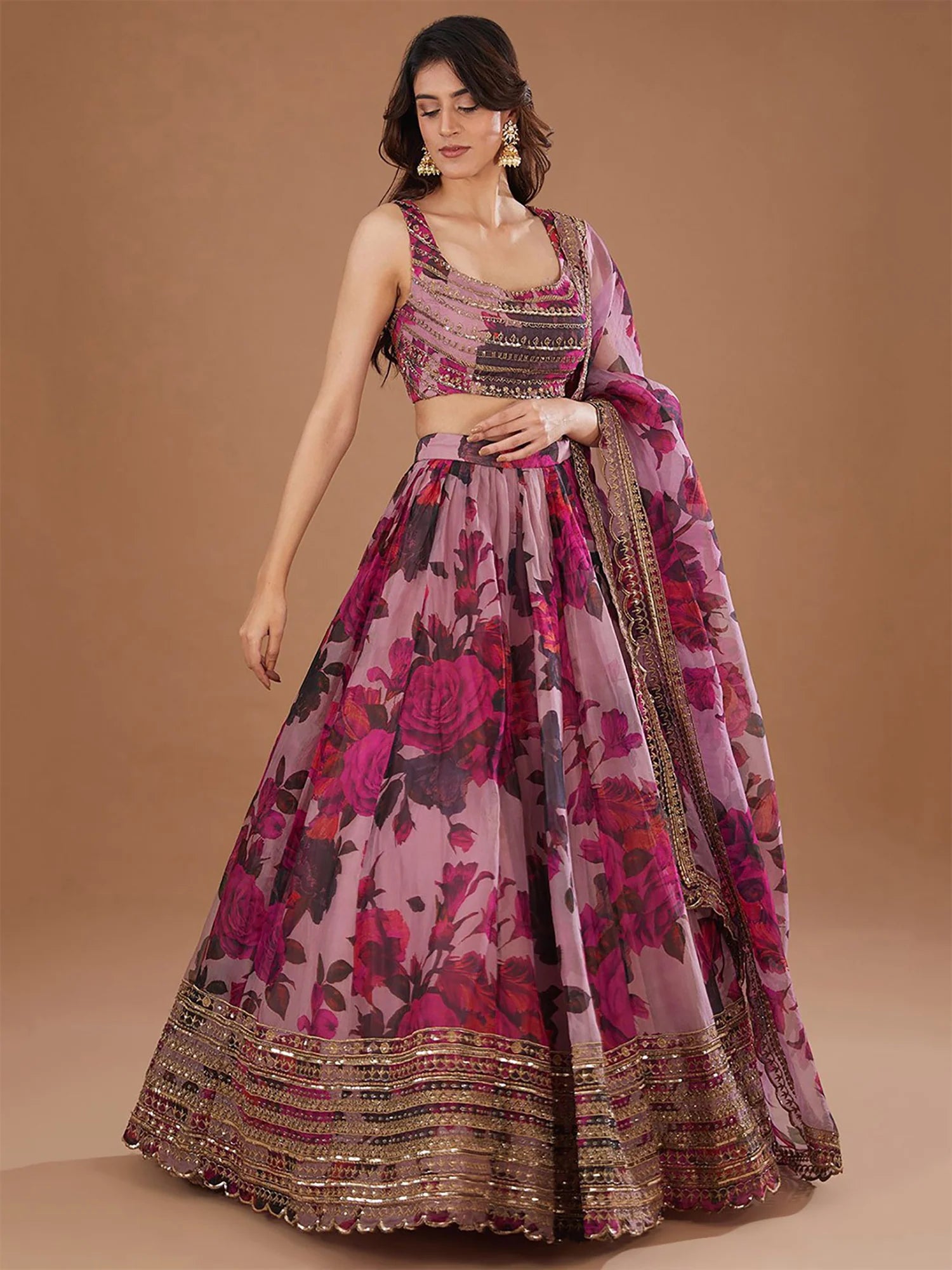 Coral Purple Pink Floral ZLC - Indian Dress House 786