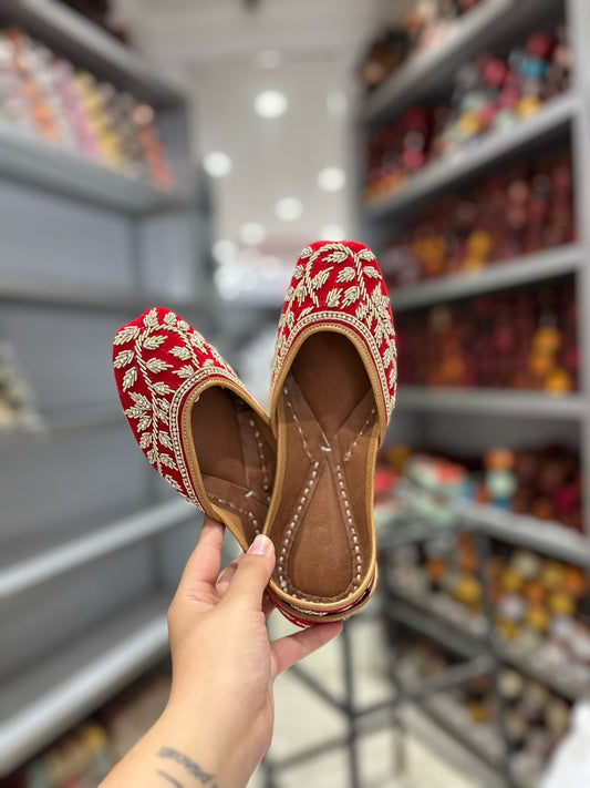 Crimson Elegance – Red & Gold Traditional Jutti - Indian Dress House 786