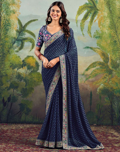 Dynamic Navy Blue Saree Bhandani STR Saree - Indian Dress House 786