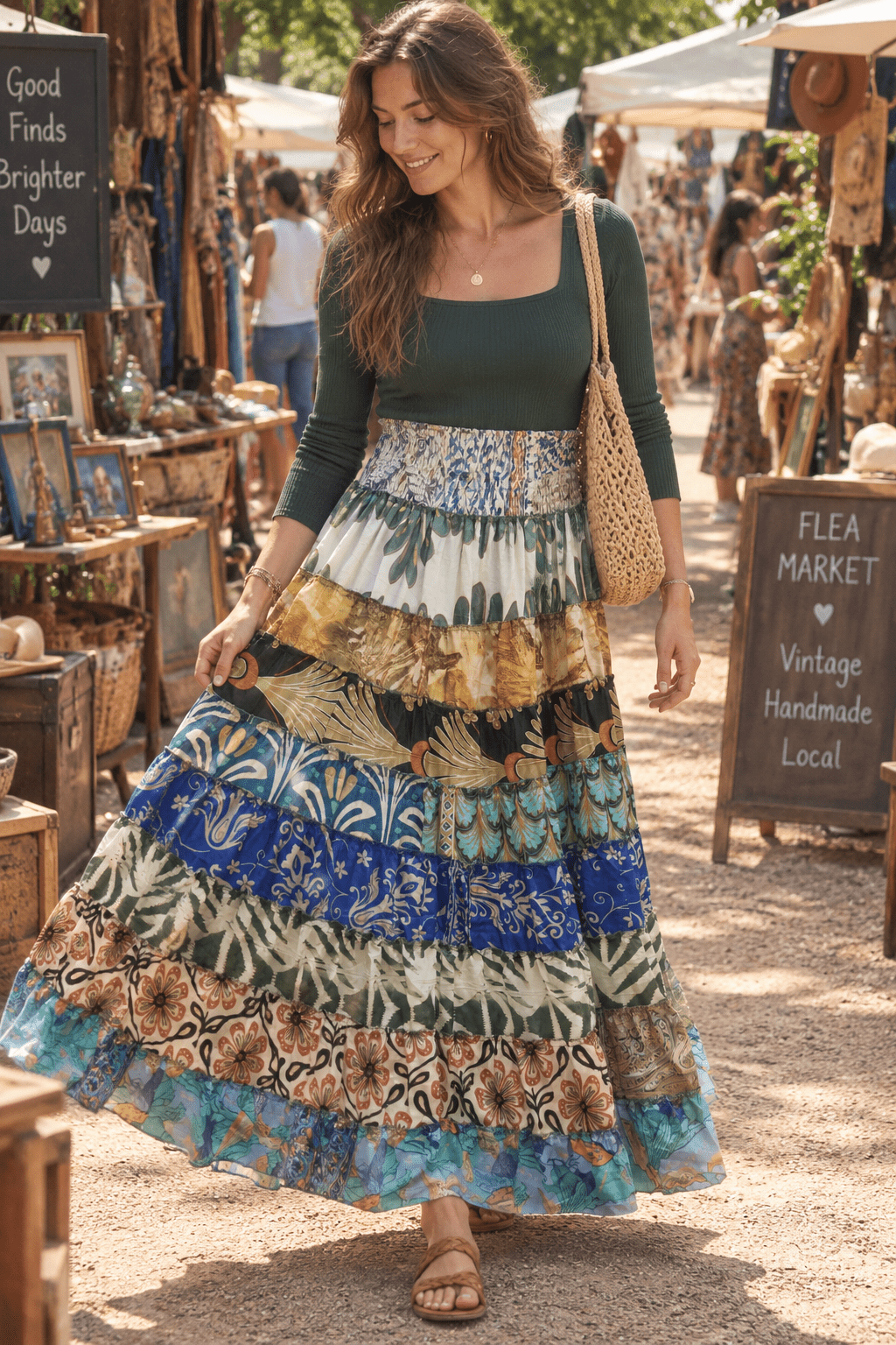 Earthy Boho Tiered Skirt - Indian Dress House 786