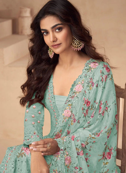 Elegant Baby Blue Floral AASP - Indian Dress House 786