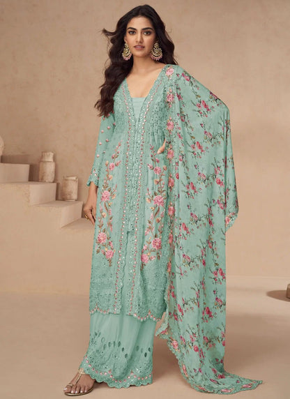 Elegant Baby Blue Floral AASP - Indian Dress House 786