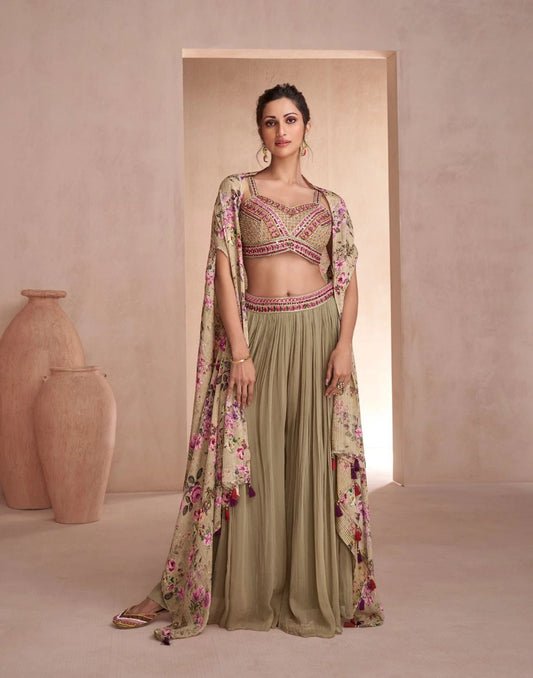 Elegant Beige Floral SSY - Indian Dress House 786