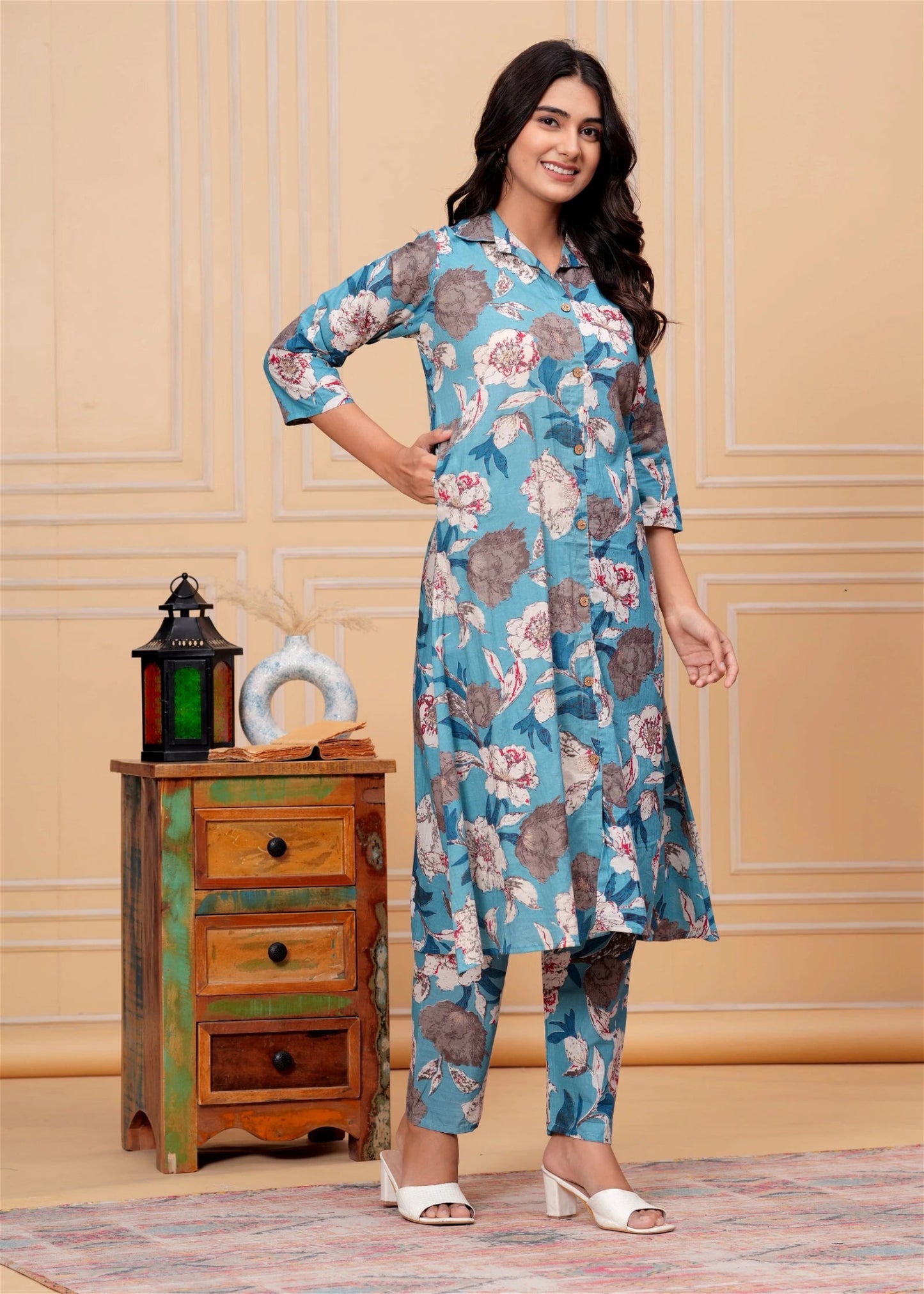 Elegant Blue Floral Co - Ord DTB FVD - Indian Dress House 786