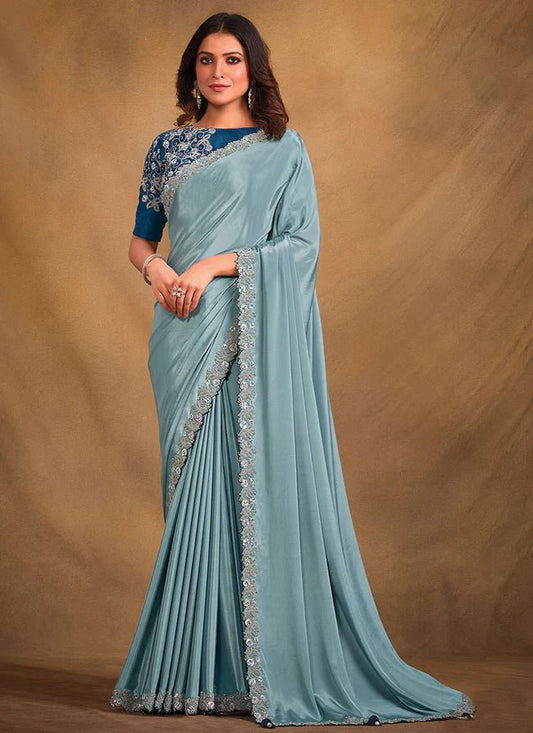 Elegant Blue Floral MM 43611 SAREE - Indian Dress House 786