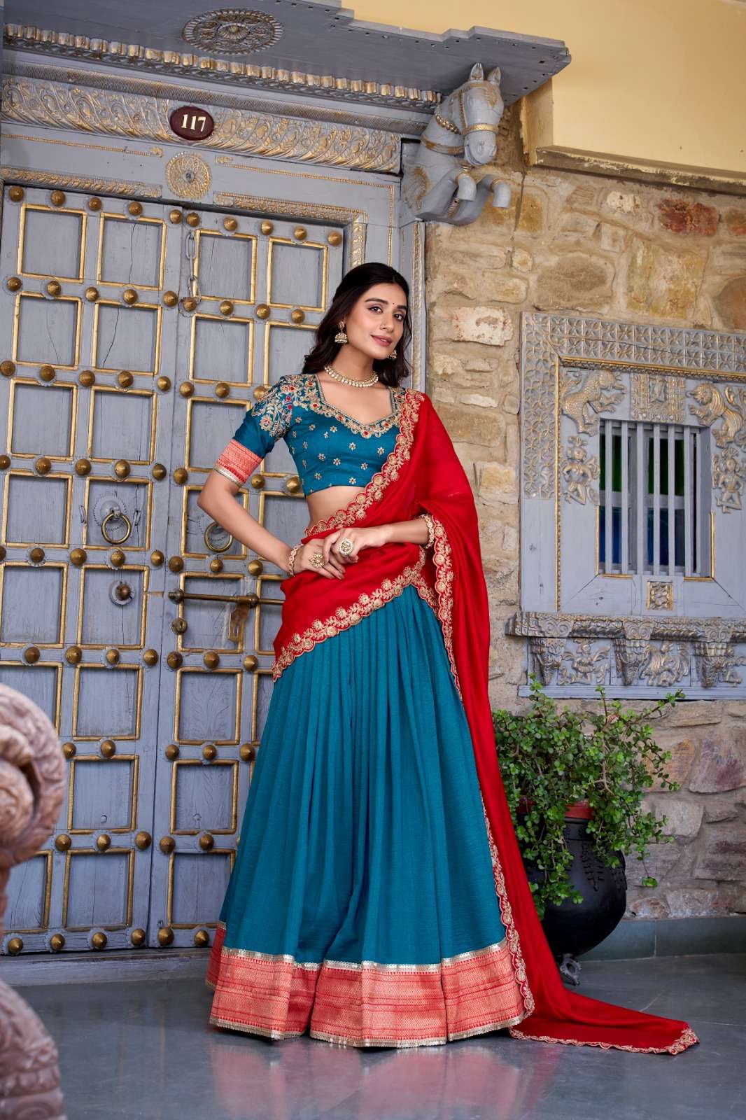 Elegant Blue & Red PVL - Indian Dress House 786