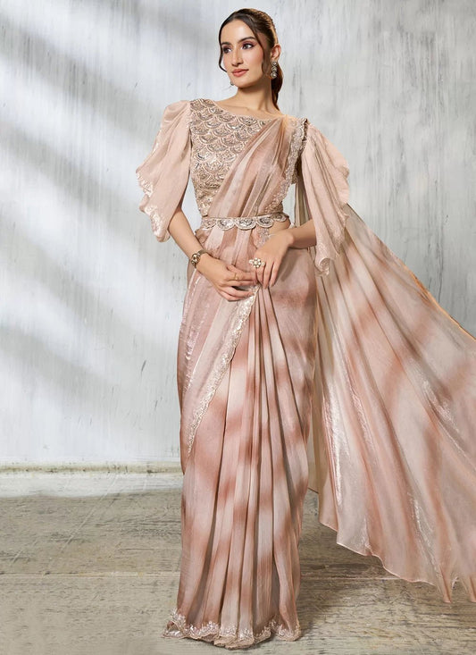 Elegant Cream Beige MNS Saree - Indian Dress House 786