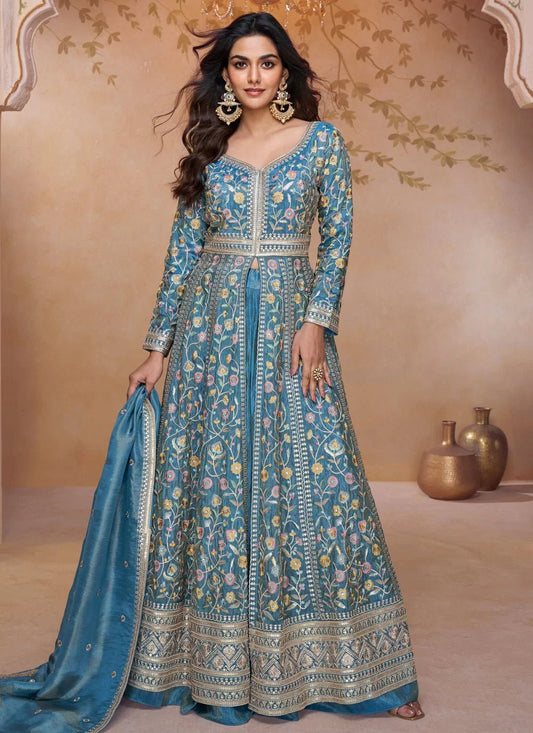 Elegant Floral Blue APJ - Indian Dress House 786