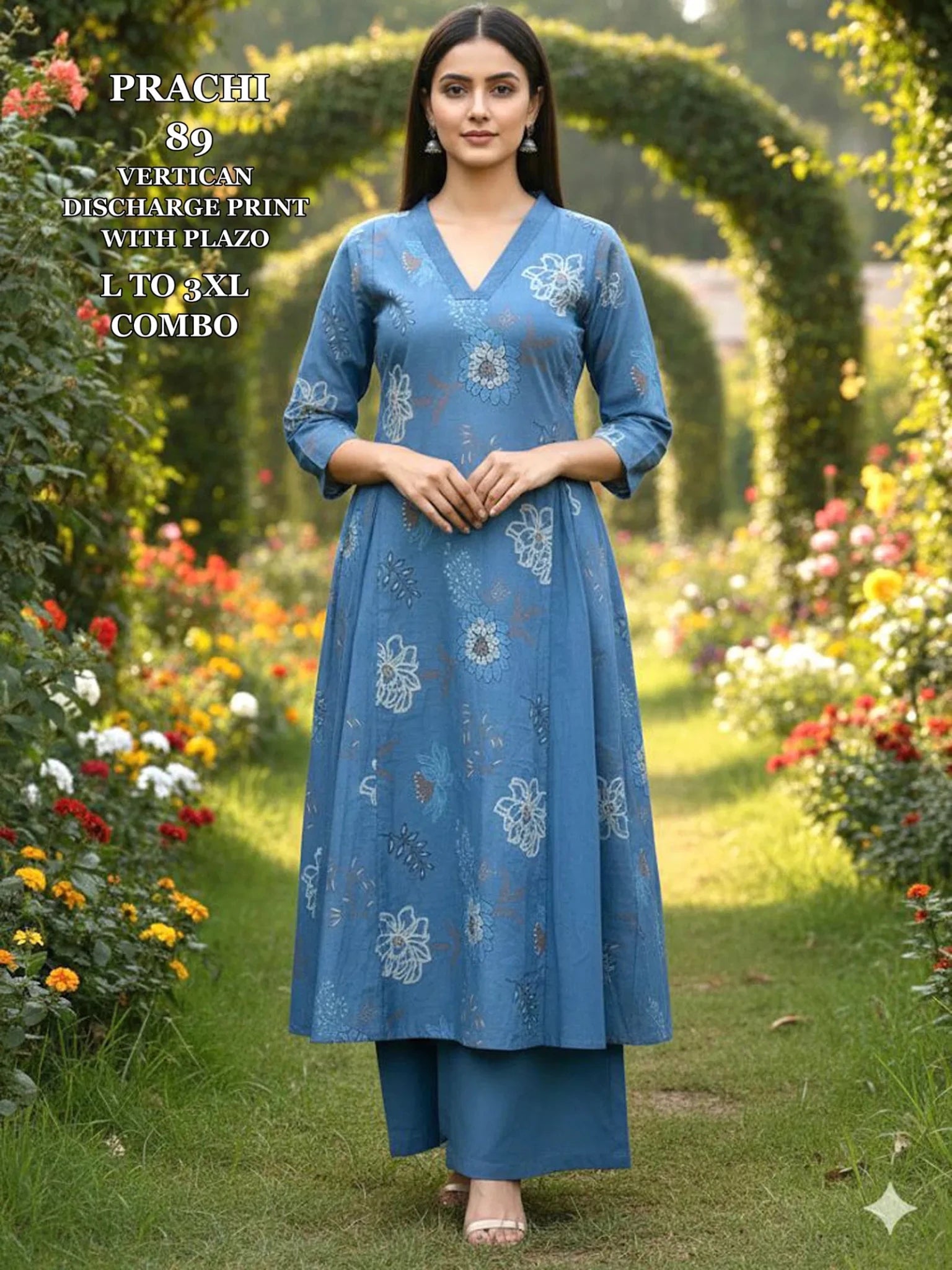 Elegant Floral Blue PR 89 KT - Indian Dress House 786